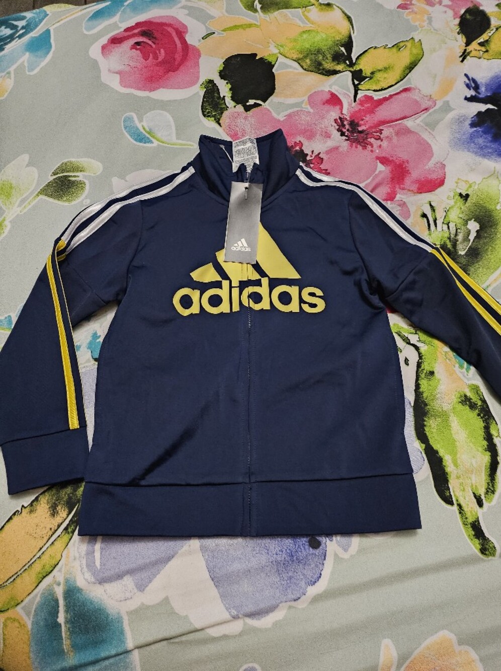 adidas Navy and Yellow Kids Hooded Track Jacket